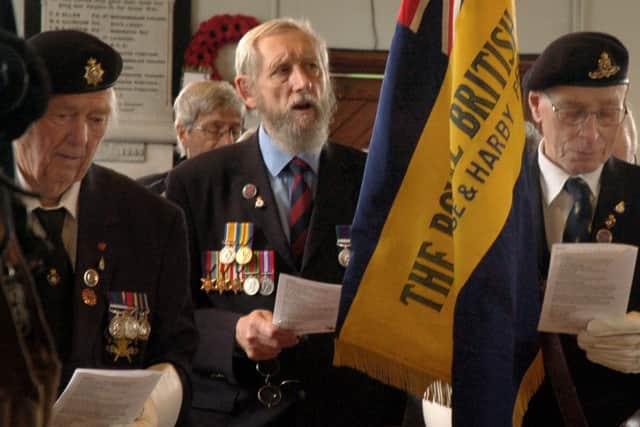 Members of Harby and Hose British Legion in the Baptist Church at Hose during the final Great War memorial service EMN-190403-175600001