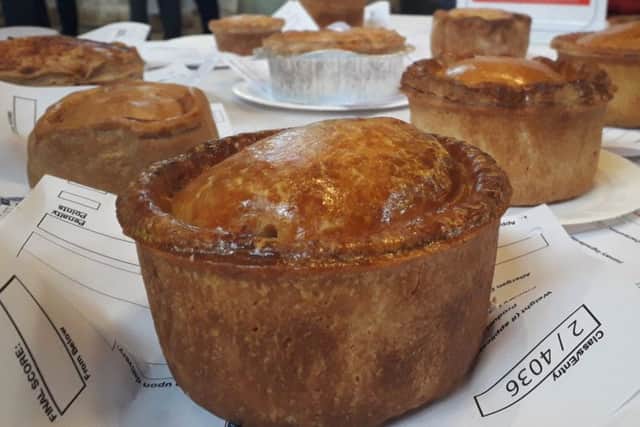 A selection of mouth-watering pies waiting to be judged at the British Pie Awards at St Mary's Church in Melton EMN-190603-115554001
