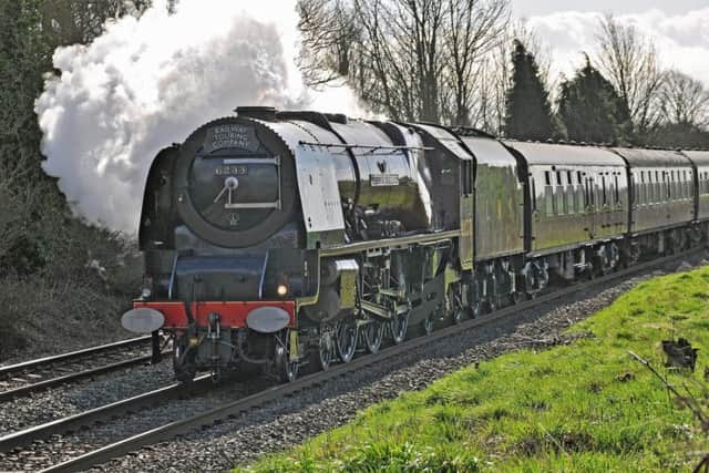 The Duchess of Sutherland steam train passing through Ashwell en route to Melton on Saturday - it was picking up passengers on a journey between York and London
PHOTO PAUL DAVIES EMN-191203-094051001