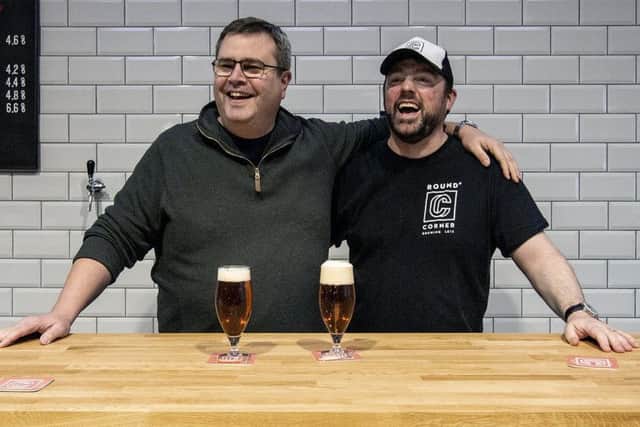 Round Corner Brewing founders Combie Cryan and Colin Paige celebrate winning gold and silver medals at the 2019 International Brewing Awards EMN-190313-163454001