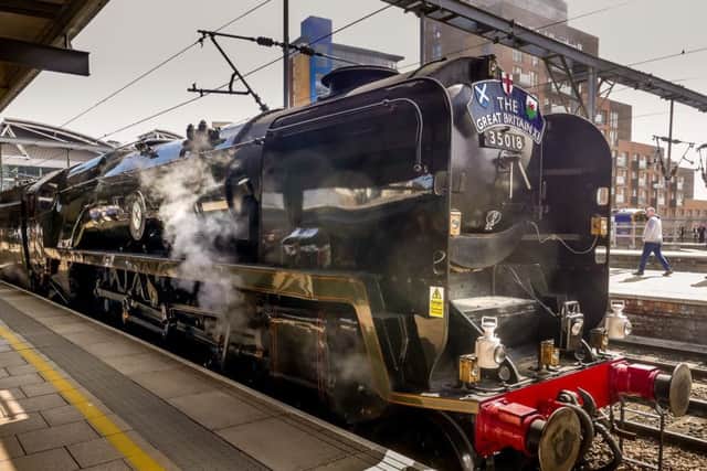 The 35018 British India Line steam train which will haul the Nigel Dobbing memorial train to Melton EMN-190314-100903001