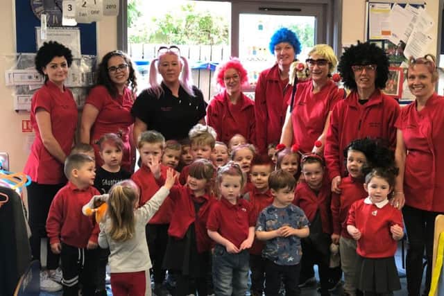 The children and staff at both Early Years Nursery settings celebrated Red Nose Day with a funny hair day. They raised over £50. Pictured above is Early Years Nursery (Swallowdale) PHOTO: Supplied