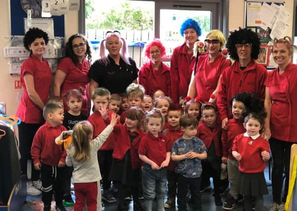 The children and staff at both Early Years Nursery settings celebrated Red Nose Day with a funny hair day. They raised over £50. Pictured above is Early Years Nursery (Swallowdale) PHOTO: Supplied