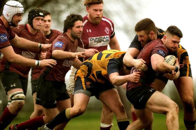 Melton RFC skipper Leon Gormley leads the charge against Loughborough. Picture courtesy of Phil James EMN-190319-114528002
