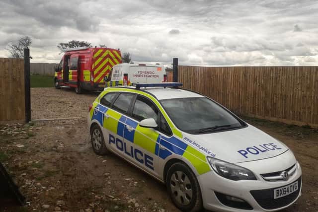 Police officers have been carrying out investigations at the scene of the blaze which destroyed six caravans in a field off Sandy Lane in Melton
