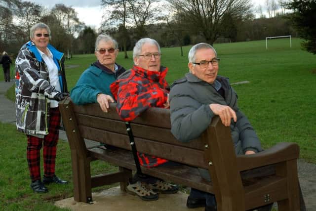 Friends of Melton Country Park members Jean Forbes, Walter Pepper, Bill Forbes and Mick Hipwell try out a new bench in the park shortly after it was installed last year EMN-190404-180707001