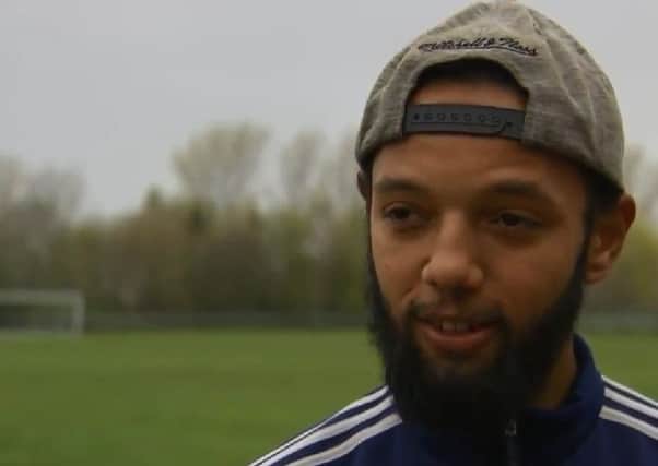 Linford Harris, a Wymeswold FC player who was racially abused during a cup final prompting his team to walk off in protest, pictured during an interview with Sky Sports TV EMN-190504-121330001
