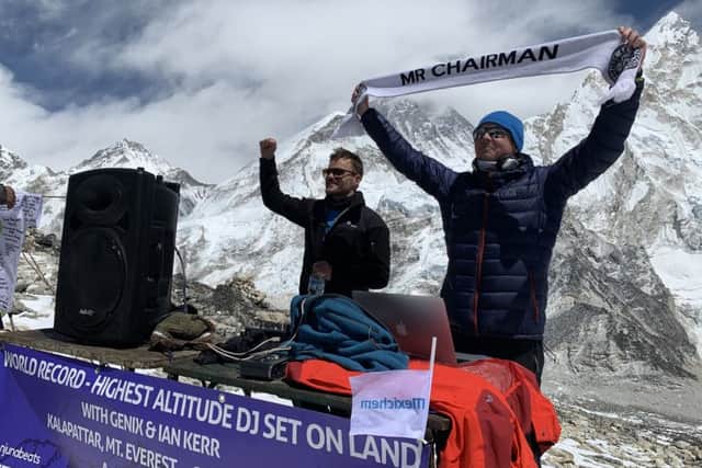 Melton's Ian Kerr and DJ Damion Houchen break the world record for performing the highest altitude DJ Set on land (approx 5,590m) on the mountain of Kala Pattar in the Everest region of the Himalayas EMN-191204-111437001