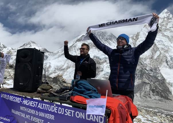 Melton's Ian Kerr and DJ Damion Houchen break the world record for performing the highest altitude DJ Set on land (approx 5,590m) on the mountain of Kala Pattar in the Everest region of the Himalayas EMN-191204-111437001