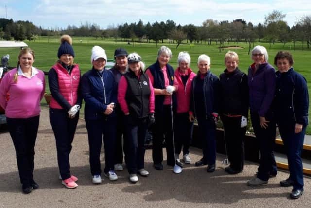 The Melton Mowbray GC and Greetham Valley ladies' teams before Thursday's match EMN-190416-183017002