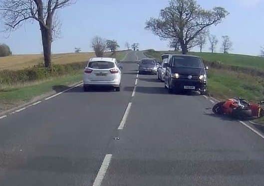 The aftermath of a collision between a motorcycle and a car on the A606 near the Leesthorpe crossroads on Saturday EMN-190423-112916001
