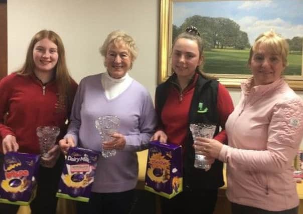 Lady captain Karen (right) presents the Joy Vase to Norma Varley, Laura Harvey and Hattie Dow EMN-190423-155115002