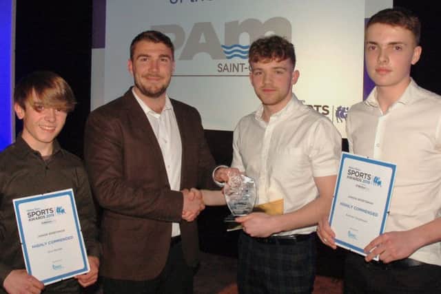 Will was named Junior Sportsman of the Year at this year's Melton Times Sports Awards. Pictured with James Thorn, of sponsors Brooksby Melton College, and finalists Brennan Geoghegan (right) and Chris Randall EMN-190424-131011002