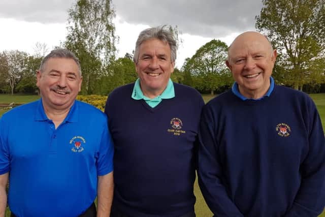 Melton club captain Gerry Stephens with seniors county foursomes team Jack Inguanta (left) and Phil Curtis (right) EMN-190605-165102002