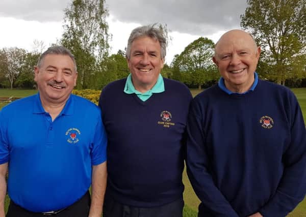 Melton club captain Gerry Stephens with seniors county foursomes team Jack Inguanta (left) and Phil Curtis (right) EMN-190605-165102002