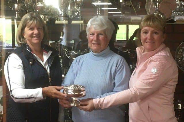 Lady captain Karen Rawson (right) with Chandler Bowl winners Pam Watson and Roni Proctor EMN-190514-152908002