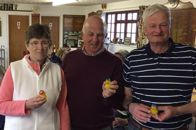 Dennis Hopkinson with Geoff Rudkin and Janet Reynolds were awarded rubber ducks instead of the wooden spoon EMN-190514-185732002