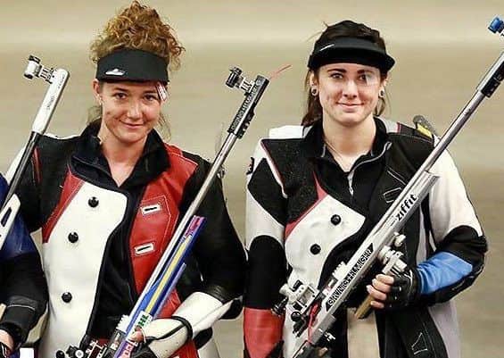 Katie (right) on the podium in Berlin with winner Andrea Bruhlmann Picture: Heinz Reinkmeier EMN-190515-124738002