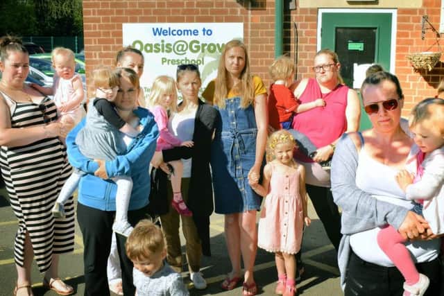 Some of the mums who have children at the Oasis Family Centre, in Melton, which is threatened with closure, including petition organiser Rachel Branston (right) EMN-190515-105856001