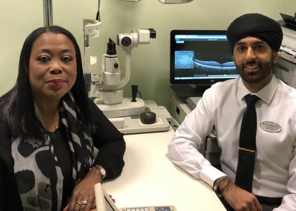 Customer Pauline Skipworth with optometrist director Dilraj Gumber PHOTO: Supplied