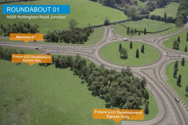 A computer-generated drone flight over the proposed Melton Mowbray Distributor Road (MMDR) showing where the road would start at the junction with the A606 Nottingham Road EMN-190516-153834001