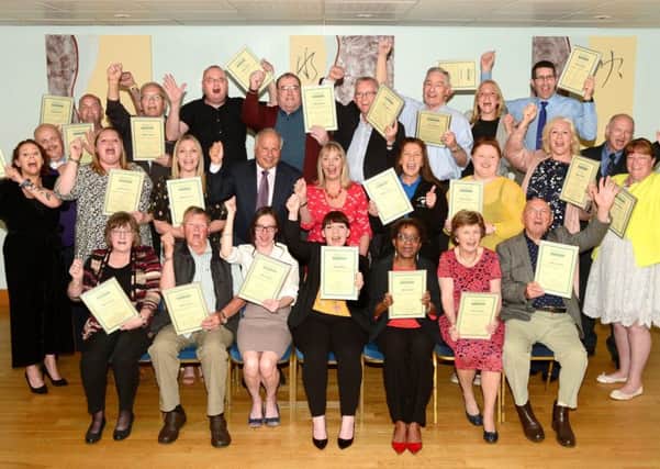 Members of community groups, charities and sports organisations across the Melton borough celebrate receiving cheques from the £10,000 Make It Happen funding scheme for 2019 at a presentation event at Ragdale Hall Spa

Ragdale Hall : Make it Happen 2019 
PHOTO LIONEL HEAP EMN-190517-112847001