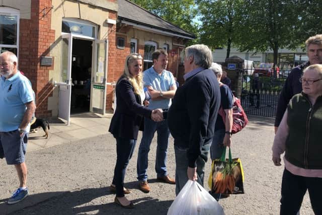 Emma McClarkin campaigns at Melton Livestock Market ahead of standing again in the East Midlands constituency for the 2019 European elections EMN-190522-130055001