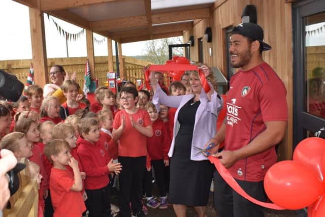 England and Leicester Tigers rugby star Manu Tuilagi visits Waltham Primary School to officially open their new classroom building EMN-190522-151107001