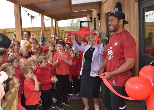 England and Leicester Tigers rugby star Manu Tuilagi visits Waltham Primary School to officially open their new classroom building EMN-190522-151107001