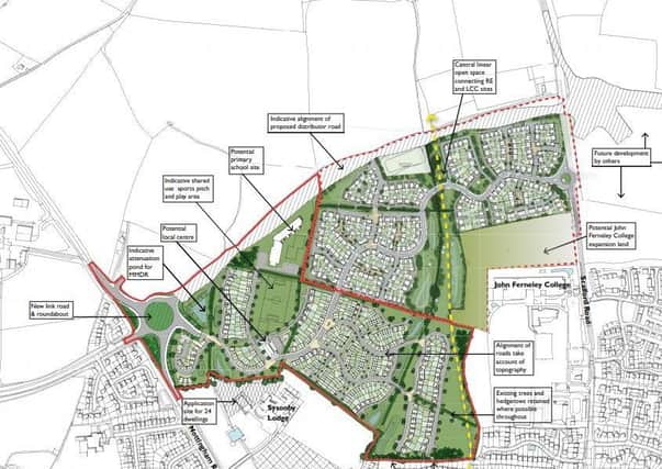 A map showing the proposed redevelopment of farmland to the north of Melton, between Nottingham Road and Scalford Road, to provide up to 290 new homes and a new primary school EMN-190523-112326001