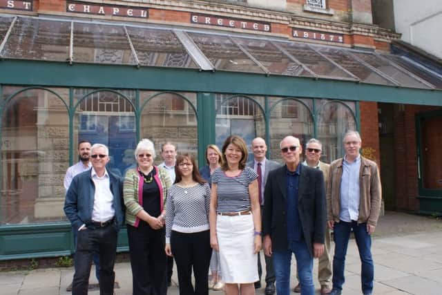 From left, outside the former baptist chapel in Melton - which is due to become the new HQ for the Melton Vineyard Church -  Back Row, Tom Woodhead and Gary Roche (Woodhead Group), Abi Powell (Hookway Design), Andrew Banister (Scape Group), Tom Allen (Artistic Industries) and Neal Swettenham, of Melton Vineyard Church; Front Row, Phil Johnson, Alison Johnson, Maria Twittey, Eluned Owen andBernie Carter, all of Melton Vineyard Church EMN-190528-154918001