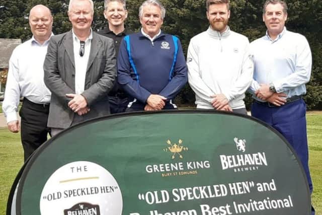 From left, Greene King employees, Paul Axi, Nick Oldridge (area manager), Paul Watson, Melton GC club captain Gerry Stephens, Ben Goodson (organiser Sporting Class), Martin Raynor. EMN-190528-165630002