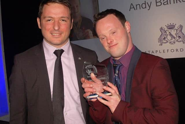 Andy Banks with his Special Recognition Award for lifetime achievement, with Simone Arcucci of sponsors Stapleford Park EMN-190529-130300002