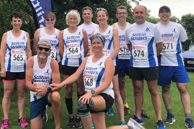The Stilton Striders squad at Swithland. From left, back  Alison Clarke, Emma Hope, Julie Bass, Mike Williams, Nicola Taylor, Alan Thompson, Rob Mee, Davide Figo; front  Chris Genes and Nicola Dolphin-Rowlands EMN-190406-114046002