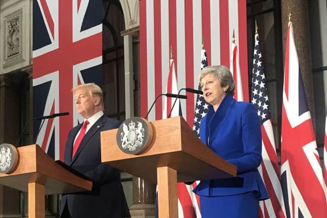 Presidents Donald Trump and Prime Minister Theresa May hold a press conference this week during the State Visit - the photo was taken by Rutland and Melton MP Sir Alan Duncan EMN-190506-151425001