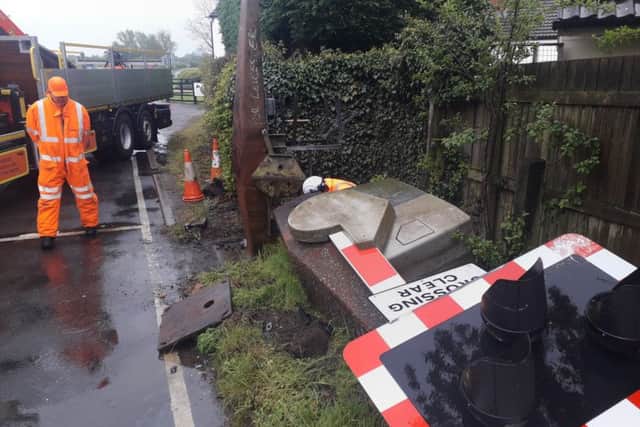 The aftermath of the incident in which a car collided with a level crossing at Kirby Bellars with the driver having to be rescued from an oncoming train by Melton Special Constable Kimberly Pulley EMN-191106-151621001