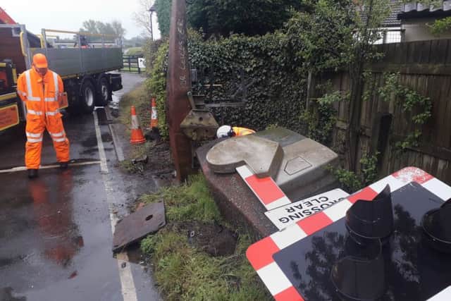 The aftermath of the collision at Kirby Bellars level crossing which ended with a car being hit by a freight train EMN-190620-151209001