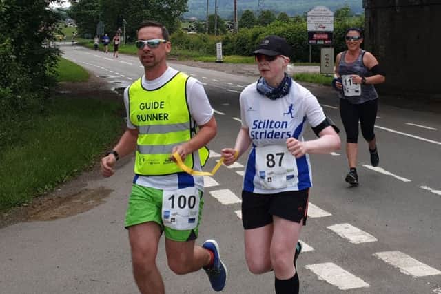 Partially-sighted runner Leah Pick joined the field with guide runner Shane Starkey EMN-190625-140115002