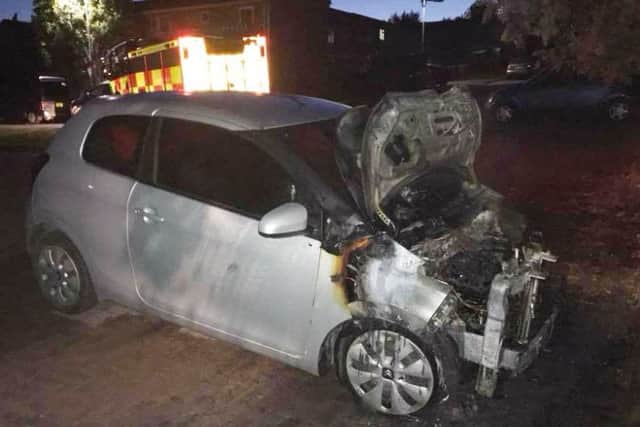 One of the cars attacked by arsonists in Melton in the early hours in August 2018
PHOTO LEICS FIRE & RESCUE EMN-190907-175118001