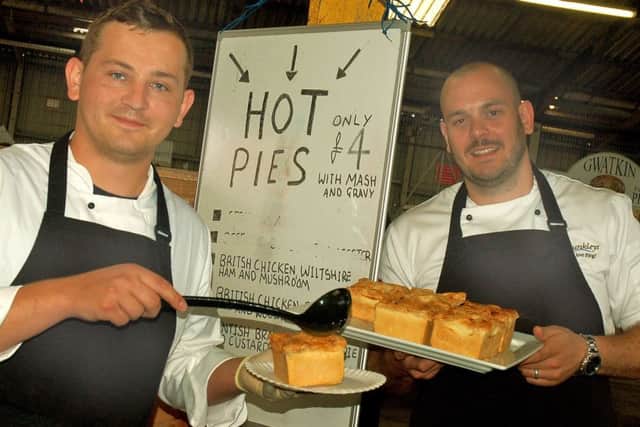 Dunkleys chefs Ethan Barrett and Chet Willcock serving up hot pies PHOTO: Tim Williams