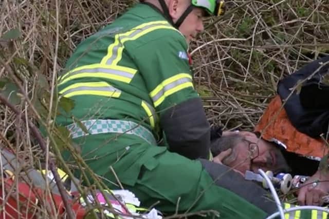 Professional investigator Darryl Cunnington being treated by a medic after being assaulted by two members of the Belvoir Hunt in March 2016 EMN-190726-093726001
