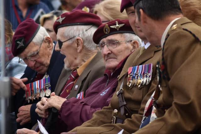 Vets and serving members of the armed forces at the ceremony to unveil the memorial to the 10th Battalion, the Parachute Regiment, at Burrough on the Hill EMN-191009-154425001