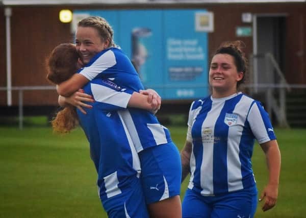 Katie Cropper celebrates on her way to her first hat-trick for Leicester EMN-190924-190501002