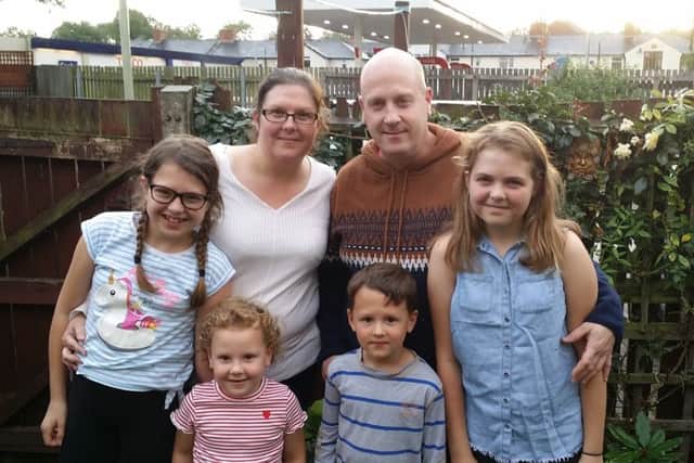 Kim Hendy, fiancee Stephen Hall and children Kayla (12), Olivia (11), Harrison (7) and four-year-old Evelyn who have lost out on their dream holiday to Turkey following the collapse of Thomas Cook EMN-190925-093329001