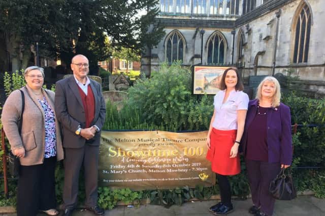 Dawn and Paul Gartshore, owners of LOL, plus Robyn Reynolds, marketing manager at TruFrame, with Melton resident Lin Gutteridge (purple jacket), who won one of the sponsored VIP packages for Melton Mowbray Musical Theatre Company's centernary show EMN-190110-141745001