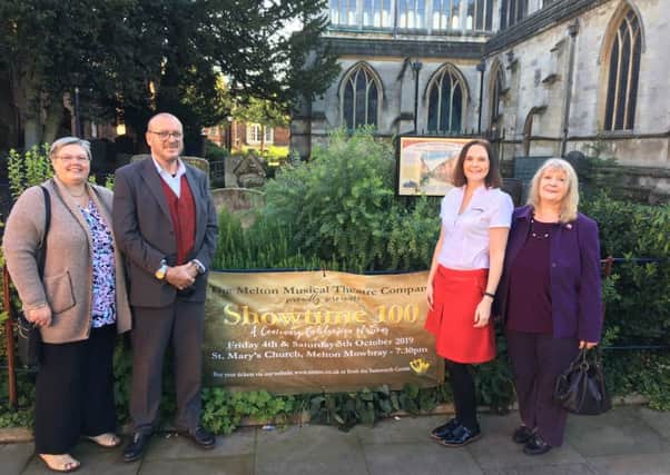 Dawn and Paul Gartshore, owners of LOL, plus Robyn Reynolds, marketing manager at TruFrame, with Melton resident Lin Gutteridge (purple jacket), who won one of the sponsored VIP packages for Melton Mowbray Musical Theatre Company's centernary show EMN-190110-141745001