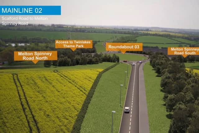 A computer-generated drone view of the Melton Mowbray Distributor Road (MMDR), where it crosses Melton Spinney Road close to Twinlakes EMN-190310-160328001