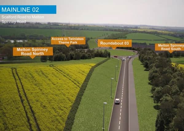 A computer-generated drone view of the Melton Mowbray Distributor Road (MMDR), where it crosses Melton Spinney Road close to Twinlakes EMN-190310-160328001
