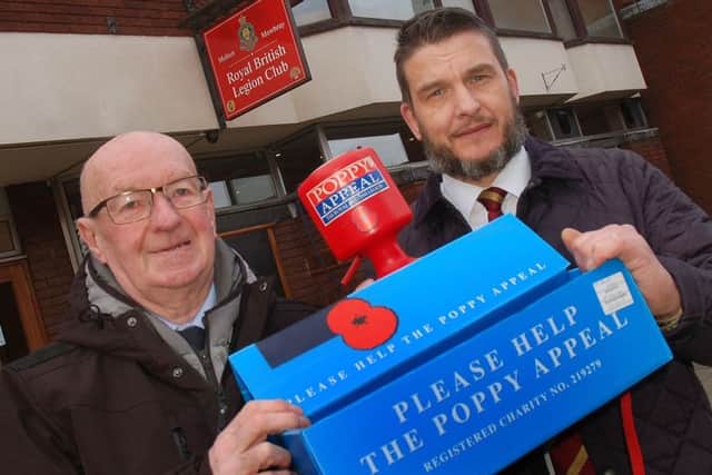 David Bloom (right) pictured in January this year as he took over as Melton Poppy Appeal organiser from Jock Bryson (left) EMN-190910-130504001