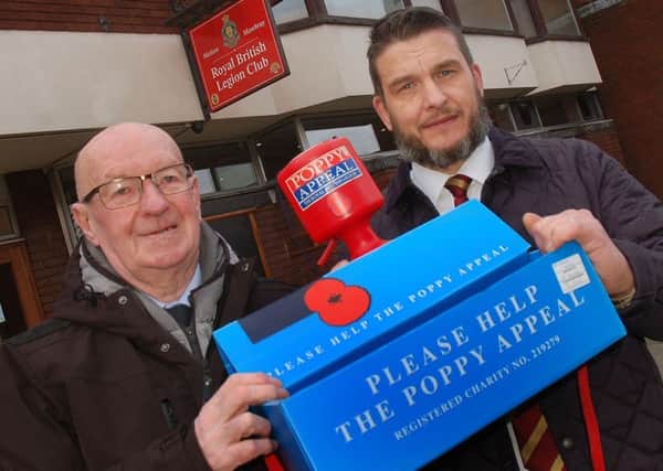 David Bloom (right) pictured in January this year as he took over as Melton Poppy Appeal organiser from Jock Bryson (left) EMN-190910-130504001